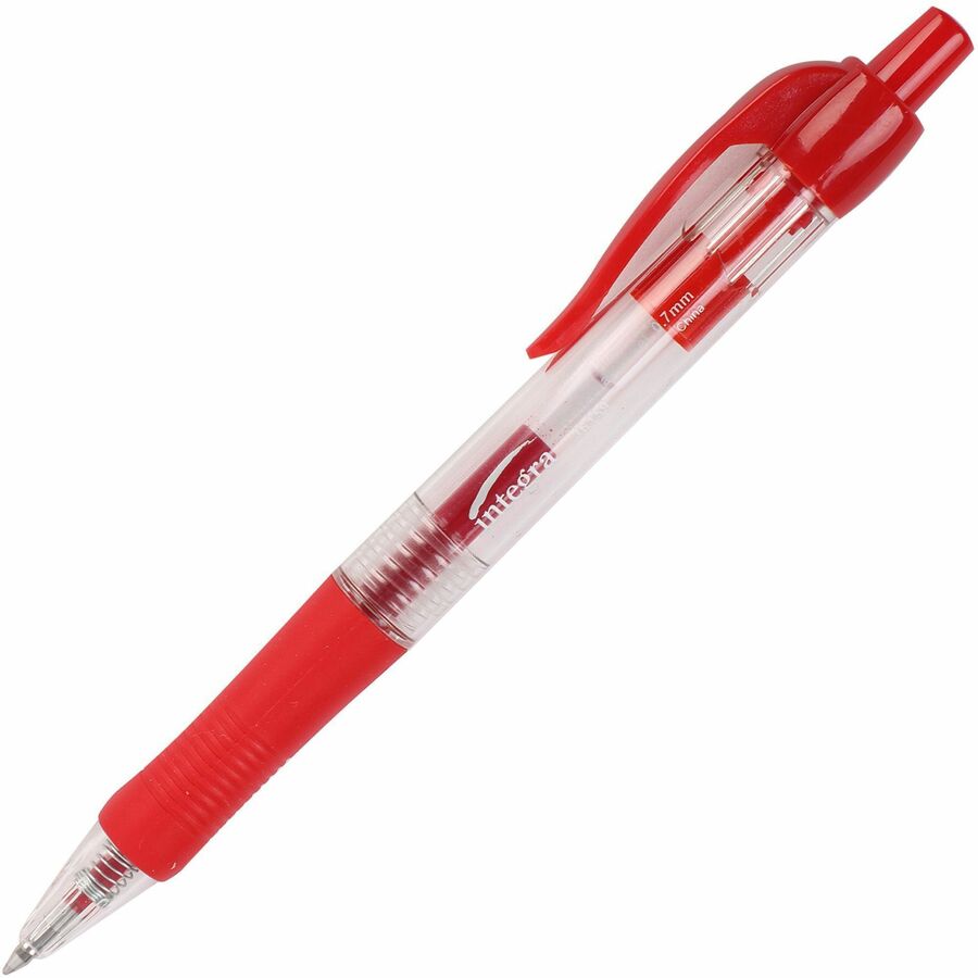 Integra Retractable 0.7mm Gel Pens - Retractable - Red Ink - Gel-based - Red Barrel - Metal Tip - 12 / Dozen