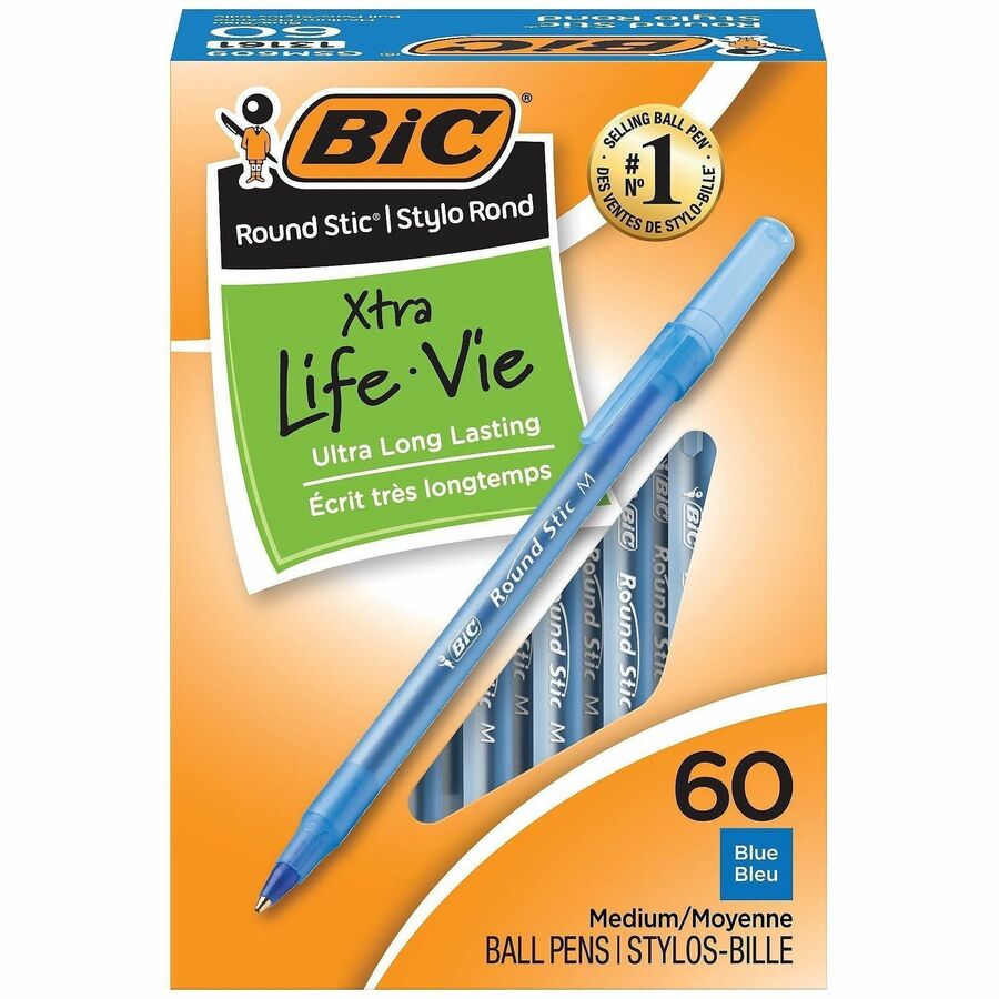 BIC Round Stic Ballpoint Pens - Blue Ink - Blue Barrel - 60 / Box