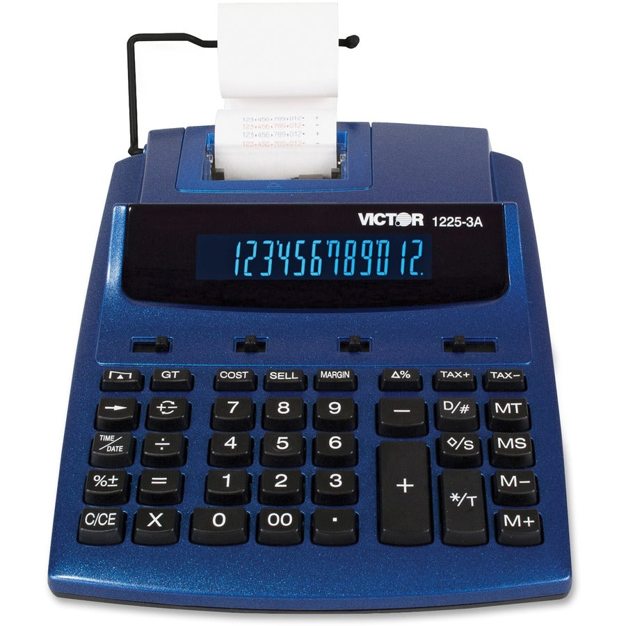 Victor Commercial Desktop Printing Calculator - Dual Color Print - 3 lps - Extra Large Display, Clock, Date, Big Display, Independent Memory - 0.75" - 12 Digits - LCD - AC Supply/Power Adapter Powered - 4 x AA - 2.5" Height x 7.8" Width x 9.8" Length...