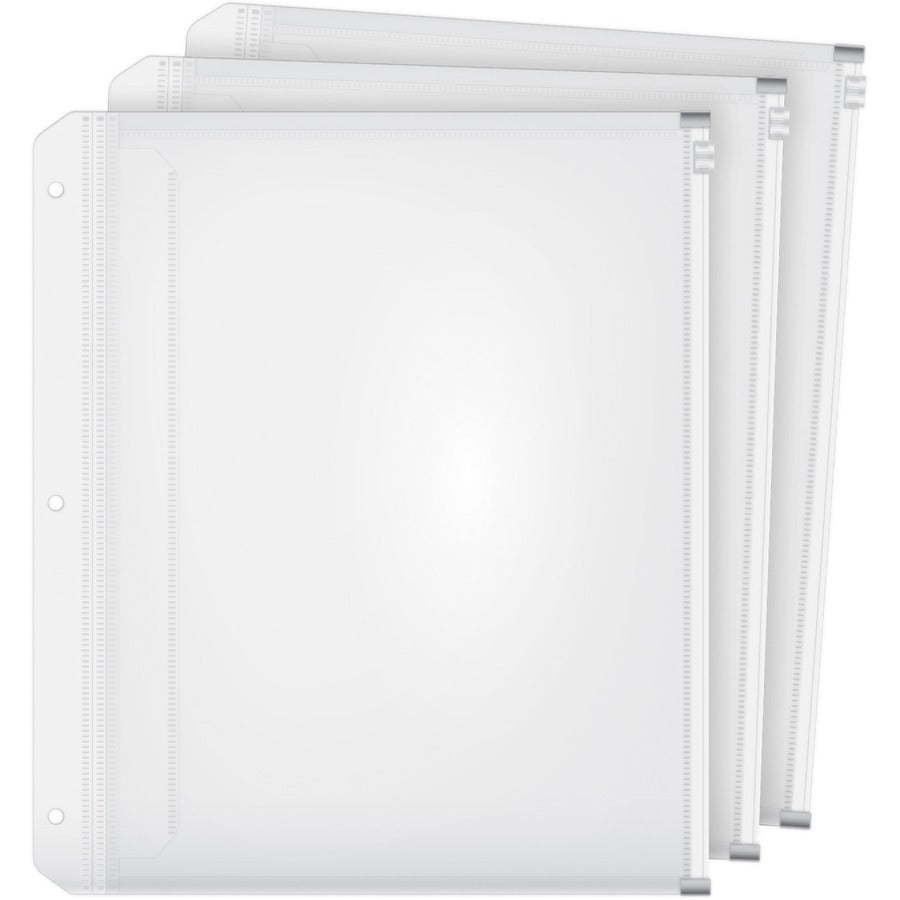 Cardinal®, HOLD IT Expanding Zipper Binder Pockets - 11.8" Height x 0.3" Width x 10.5" Length - 0.50" Maximum Capacity - 100 x Sheet Capacity - For Letter 8 1/2" x 11" Sheet - Ring Binder - Rectangular - Clear - Polypropylene - 3 / Pack