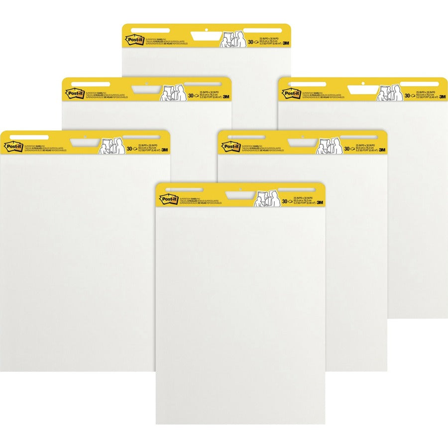 Post-it®, Self-Stick Easel Pad Value Pack - 30 Sheets - Plain - Stapled - 18.50 lb Basis Weight - 25" x 30" Sheet Size - White Paper - Cardboard Cover - Repositionable, Self-adhesive, Bleed-free, Back Board, Resist Bleed-through, Removable, Sturdy B...