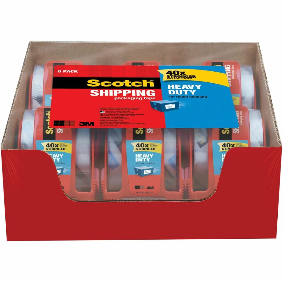 Scotch Heavy-Duty Shipping / Packaging Tape - 22.20 yd Length x 1.88" Width x 3.1 mil Thickness - 1 1/2" Core - Clear - Synthetic Rubber Resin - Dispenser Included - Handheld Dispenser - Moisture Resistant, Split Resistant - For Sealing, Shipping, Pack...