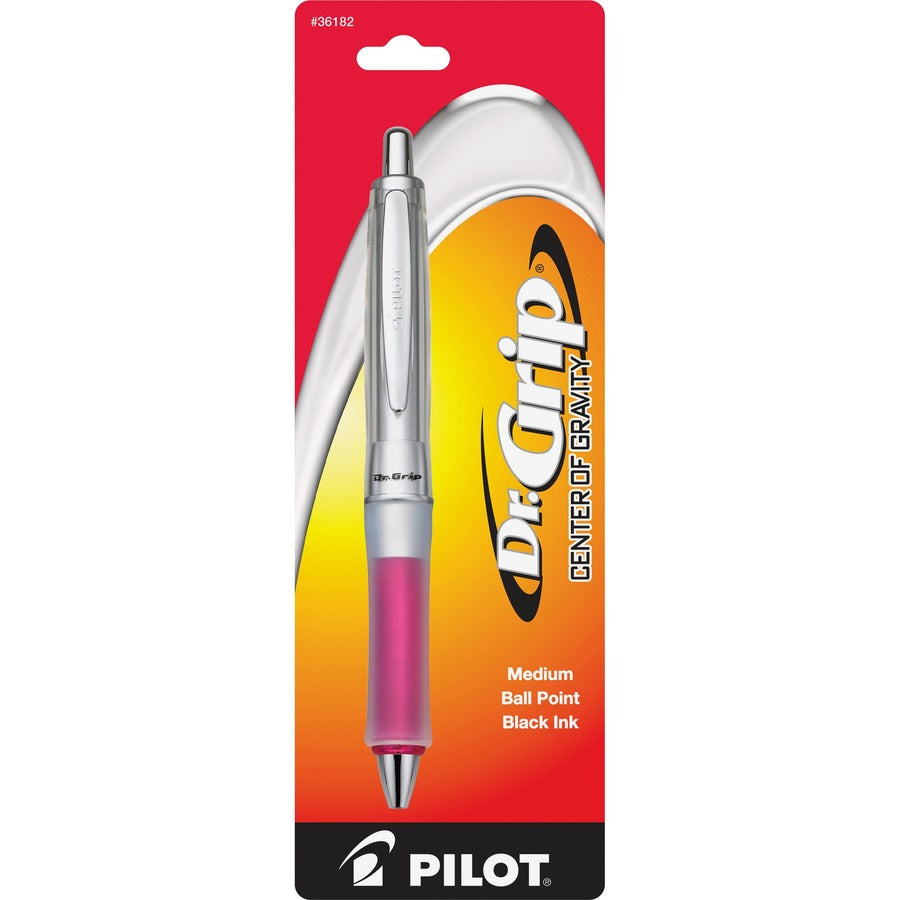 Pilot Dr. Grip Center of Gravity Retractable Ballpoint Pens - Refillable - Retractable - Black Ink - Pink Barrel - 1 Each