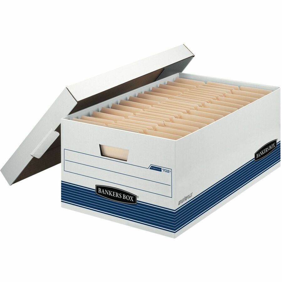 Bankers Box STOR/FILE 702 Medium-duty Storage Box - Internal Dimensions: 15" Width x 24" Depth x 10" Height - External Dimensions: 15.9" Width x 25.4" Depth x 10.3" Height - 700 lb - Media Size Supported: Legal - Lift-off Closure - Medium Duty - Stacka...