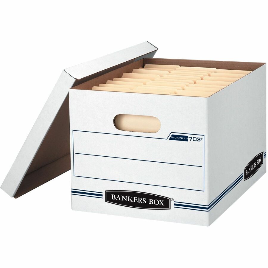Bankers Box STOR/FILE 703 Basic-duty Storage Box - Internal Dimensions: 12" Width x 15" Depth x 10" Height - External Dimensions: 12.5" Width x 16.3" Depth x 10.5" Height - 450 lb - Media Size Supported: Letter, Legal - Lift-off Closure - Light Duty...