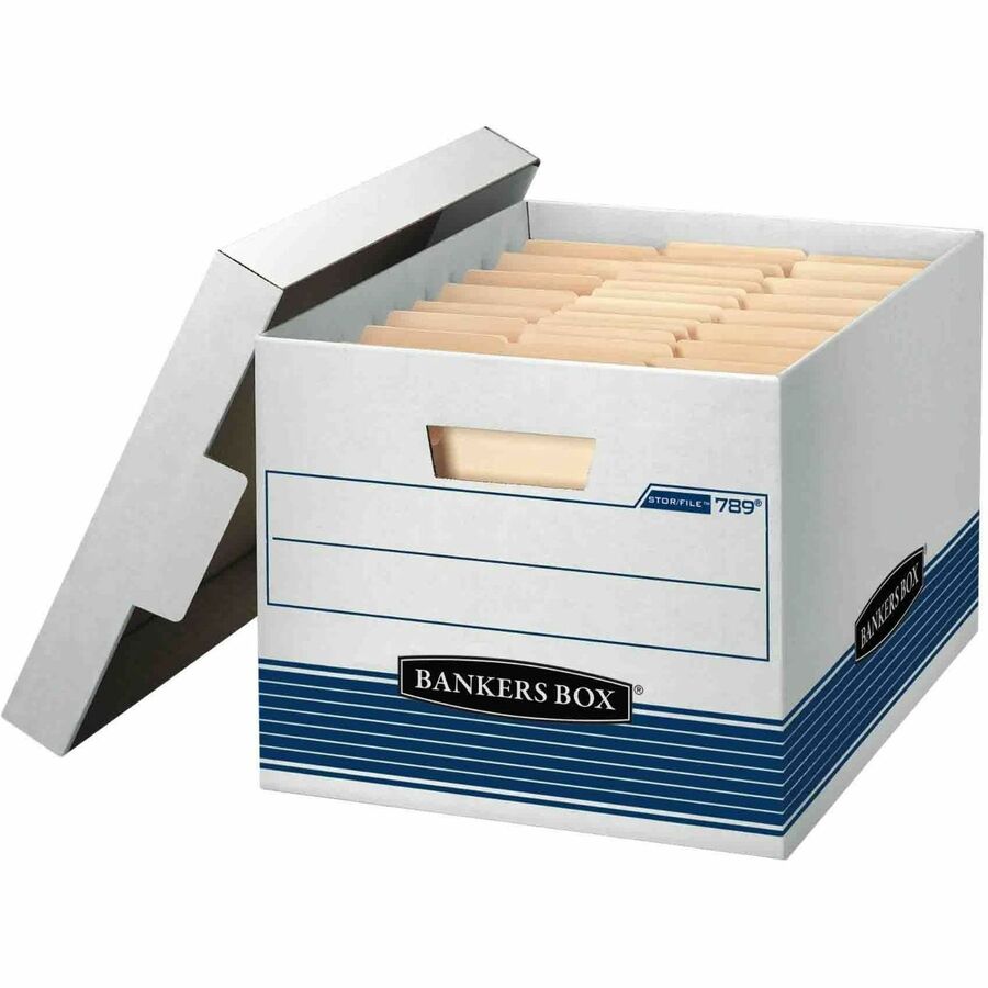Bankers Box STOR/FILE 789 Medium-duty Storage Box - Internal Dimensions: 12" Width x 15" Depth x 10" Height - External Dimensions: 12.8" Width x 16.5" Depth x 10.4" Height - 550 lb - Media Size Supported: Letter, Legal - Lift-off Closure - Medium Duty...