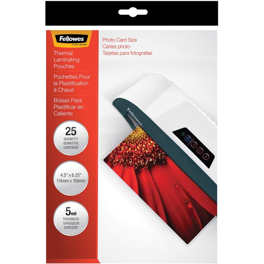 Fellowes Photo Card Glossy Thermal Laminating Pouches - Sheet Size Supported: Photo-size - Laminating Pouch/Sheet Size: 6.25" Width x 5 mil Thickness - Type G - Glossy - for Document, Photo - Durable - Clear - 1 Pack