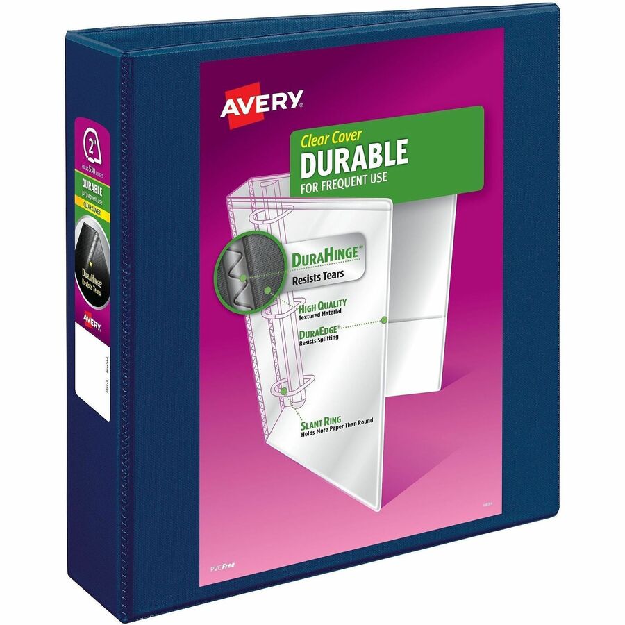 Avery®, Durable View Binders with Slant Rings - 2" Binder Capacity - Letter - 8 1/2" x 11" Sheet Size - 530 Sheet Capacity - 2 4/5" Spine Width - 530 x 2" Ring - Fastener: Slant Ring - Pocket: 2, Internal - Polypropylene - Navy Blue - Adhesive, Arch...