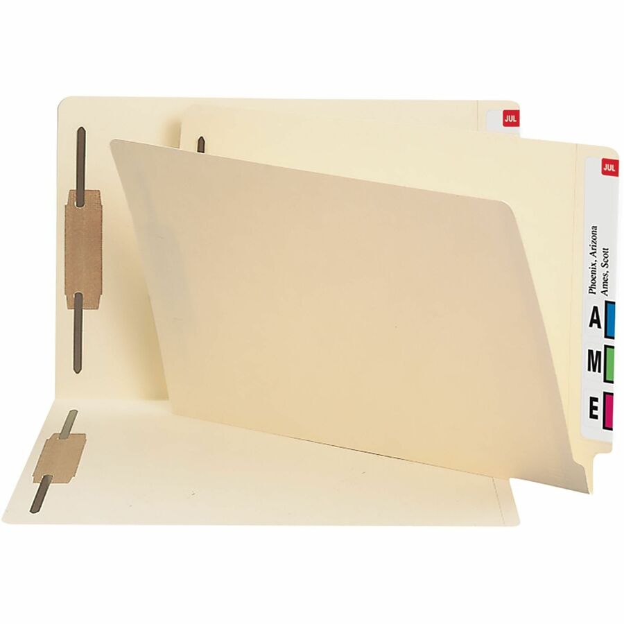 Smead Shelf-Master Straight Tab Cut Legal Recycled Fastener Folder - 8 1/2" x 14" - 2 x 2B Fastener - 14 pt. - 2 Plys - Manila - Reinforced - 10% Recycled - 50 / Box