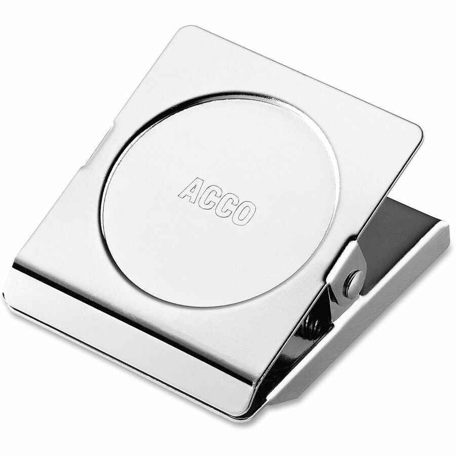 ACCO Square Magnetic Clip - Medium - 1.8" Length - 1" Size Capacity - Magnetic, Rust Resistant - Silver - Metal, Chrome - 12 / Box