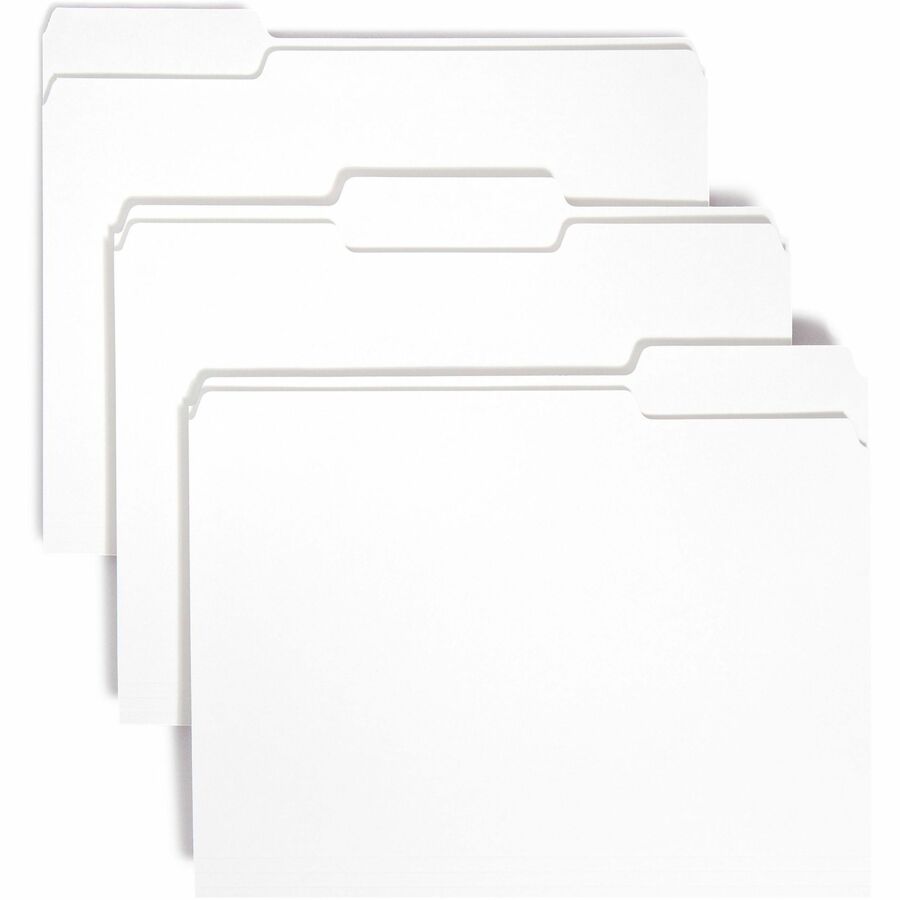 Smead Colored 1/3 Tab Cut Letter Top Tab File Folder - 8 1/2" x 11" - Top Tab Location - Assorted Tab Position - 11 pt. - 1 Plys - White - 10% Recycled - 100 / Box