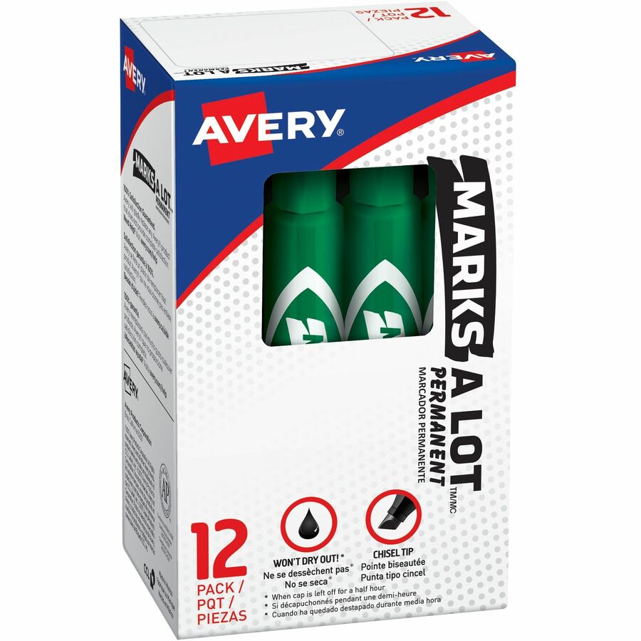 Avery®, Marks A Lot Permanent Markers, Regular Desk-Style, 1 Green - Green Ink - Classroom, Office, Warehouse - 12 / Dozen