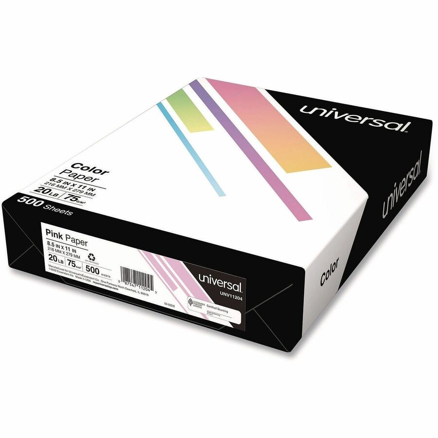 Universal Deluxe Colored Paper, 20 lb Bond Weight, 8.5 x 11, Pink, 500/Ream - 20 lb Basis Weight - 75 g/m², Grammage - Pink - 500 Sheets - 1 Ream