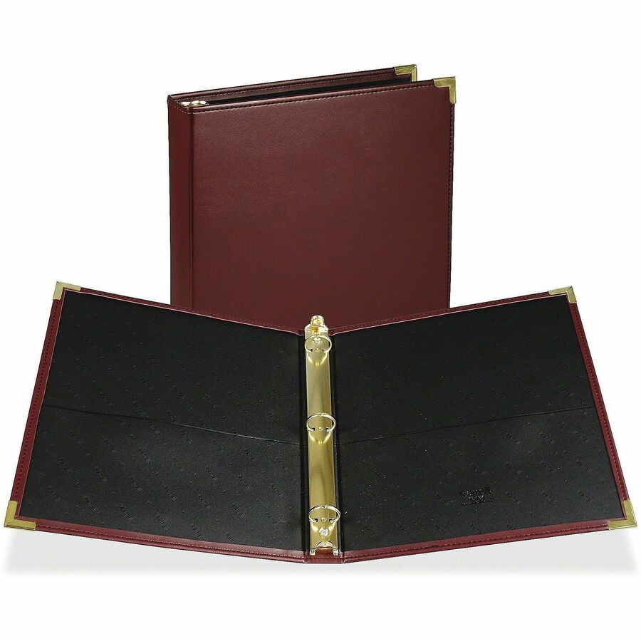 Samsill Classic Collection Binder - 1" Binder Capacity - Letter - 8 1/2" x 11" Sheet Size - Fastener: Round Ring - Pocket: 2, Internal - Faux Leather, Brass, Metal - Burgundy - Flexible, Durable, Concealed Rivet - 1 Each