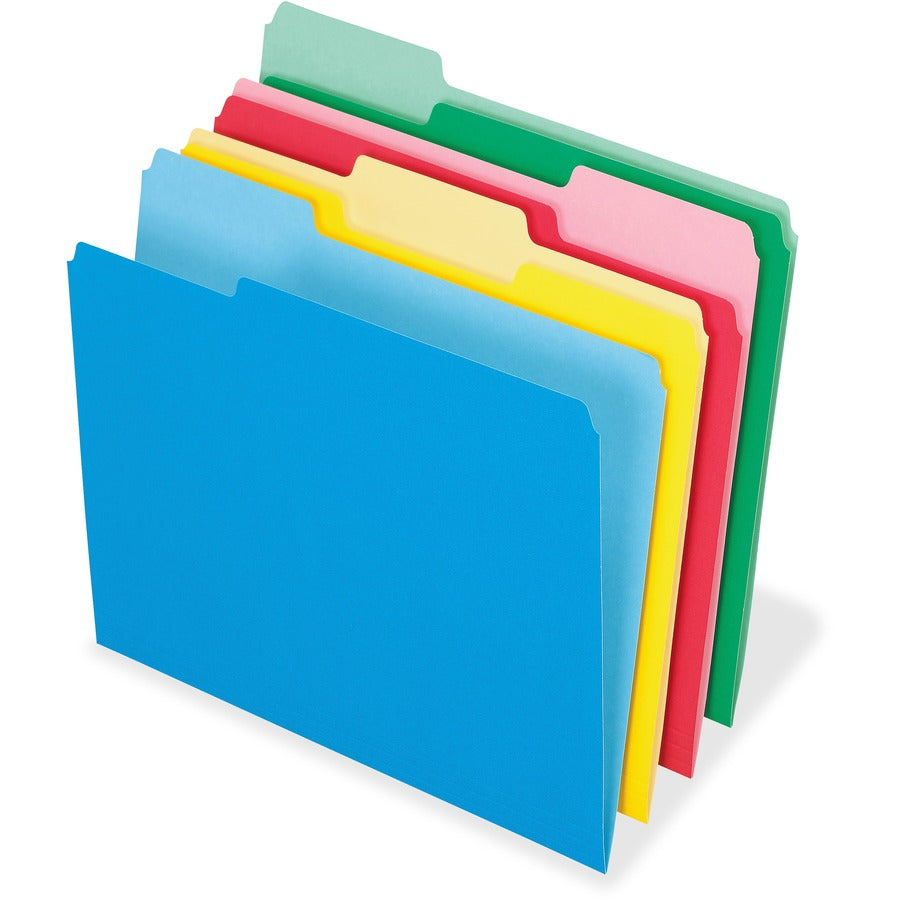 Pendaflex 1/3 Tab Cut Letter Top Tab File Folder - 8 1/2" x 11" - Top Tab Location - Assorted Tab Position - 11 pt. - Assorted - Labeling Area, Acid-free - 10% Recycled - 24 / Pack