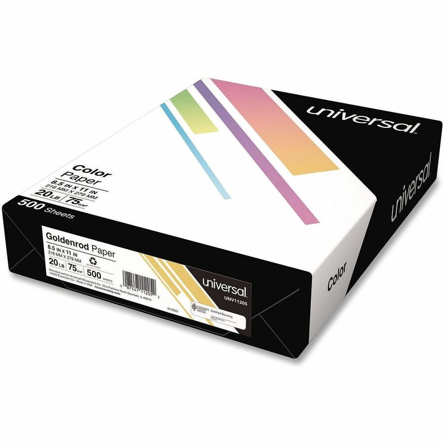 Universal Deluxe Colored Paper, 20 lb Bond Weight, 8.5 x 11, Goldenrod, 500/Ream - 20 lb Basis Weight - 75 g/m², Grammage - Goldenrod - 500 Sheets - 1 Ream