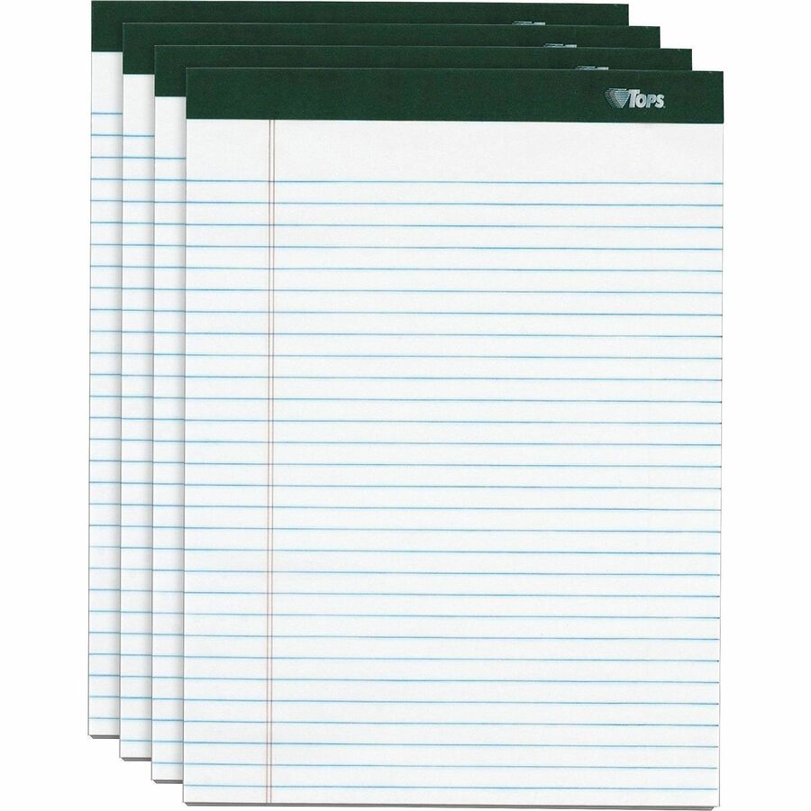 TOPS Double Docket Legal Pad - 100 Sheets - Double Stitched - 16 lb Basis Weight - 8 1/2" x 11 3/4" Sheet Size - 1.76" Height x 11.8" Width x 8.5" Length - White Paper - Heavyweight, Perforated, Rigid, Acid-free, Tear Resistant, Unpunched - 4 / Pack