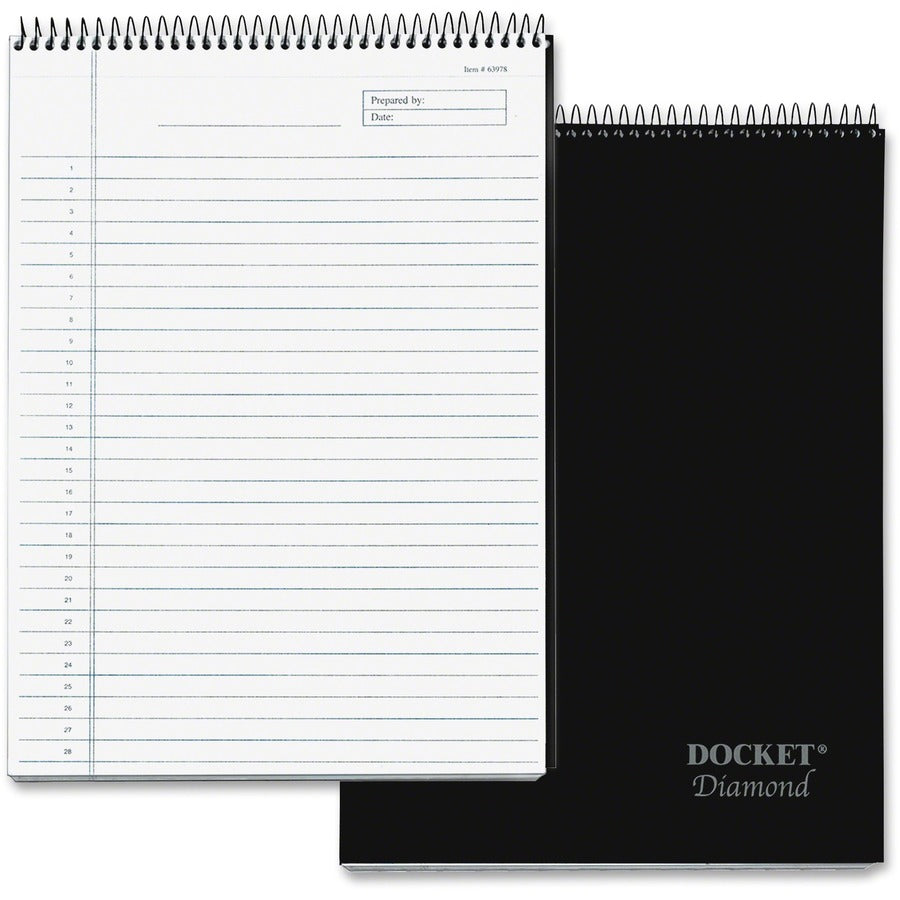 TOPS Docket Diamond Top-Wire Planning Pad - 60 Sheets - Wire Bound - 24 lb Basis Weight - 8 1/2" x 11 3/4" Sheet Size - 11.75" Height x 8.5" Width - Natural White Paper - Black Cover - Rigid, Perforated, Smooth Edge, Acid-free, Numbered, Easy Tear - 1...