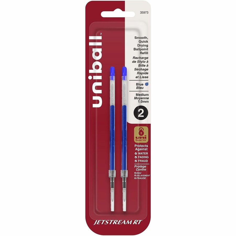 uniball™, Jetstream RT Ballpoint Pen Refills - 1 mm , Medium Point - Blue Ink - Super Ink, Water Resistant Ink, Fade Resistant, Fraud Resistant - 2 / Pack