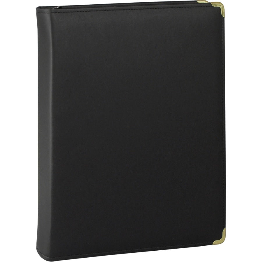 Samsill Samsill Classic 1.5 Inch Professional Binder with Zipper Closure - Black - 1" Binder Capacity - Letter - 8 1/2" x 11" Sheet Size - 300 Sheet Capacity - 3 Ring - Fastener: Round Ring - Pocket: 2, Inside Front & Back - Vinyl - Black - Zipper Clos...