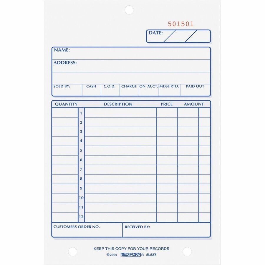 Rediform Carbonless Sales Forms - 50 Sheet(s) - 2 Part - Carbonless Copy - 4.25" x 6.37" Sheet Size - Assorted Sheet(s) - Recycled - 1 Each
