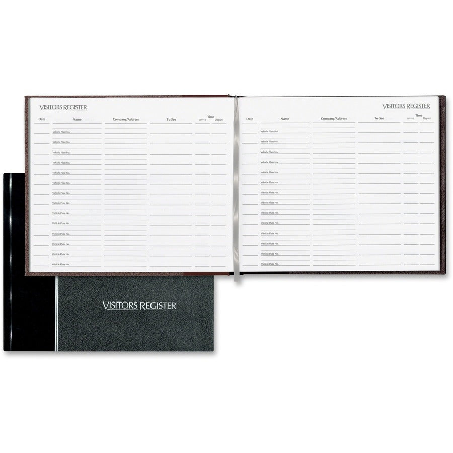 National Visitor's Register Book - 125 Sheet(s) - Sewn Bound - 8.50" x 9.12" Sheet Size - White Sheet(s) - Black Cover - 1 Each