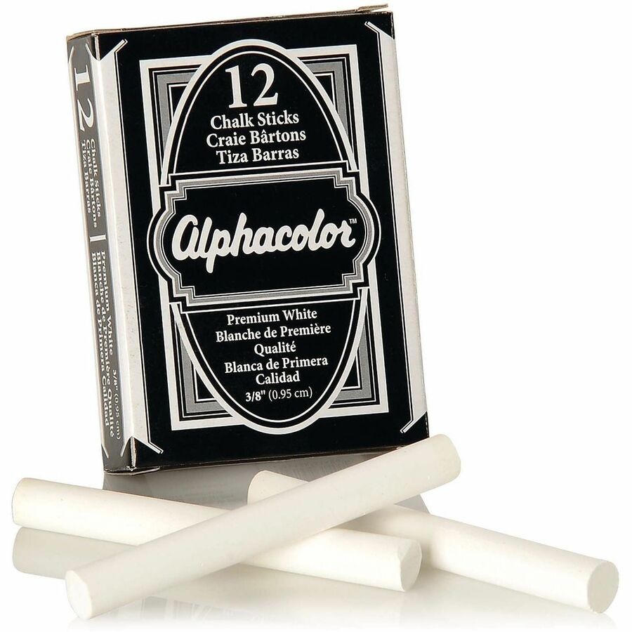 Quartet Alphacolor Premium Chalk Sticks - 0.4" Diameter - White - Non-toxic, Low Dust - 12 / Box