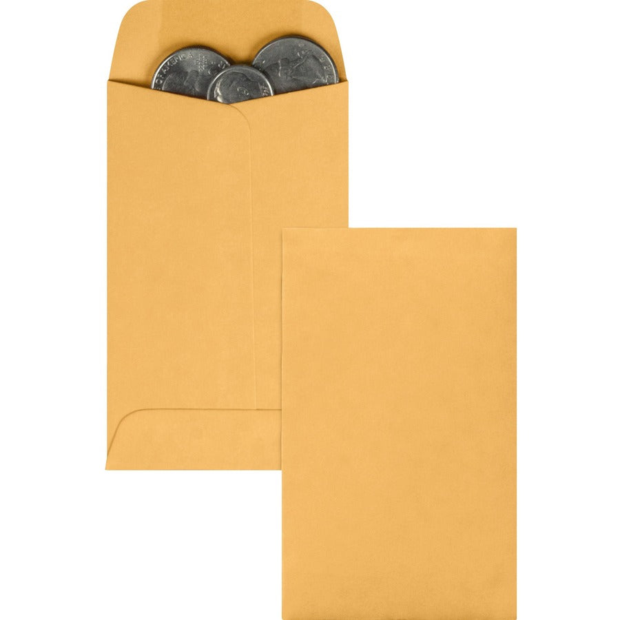 Quality Park No. 3 Coin and Small Parts Envelope with Gummed Flap - Coin - #3 - 2 1/2" Width x 4 1/4" Length - 28 lb - Gummed - Kraft - Kraft - 500 / Box