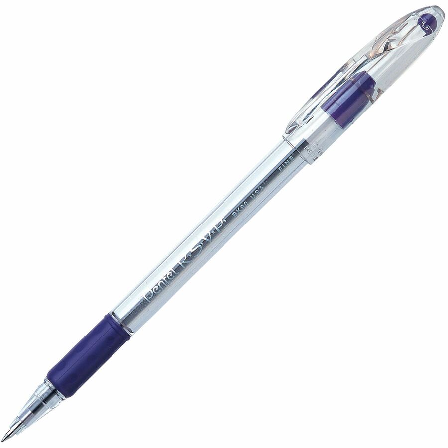 Pentel R.S.V.P. Ballpoint Stick Pens - Refillable - Violet Ink - Clear Barrel - 12 / Dozen