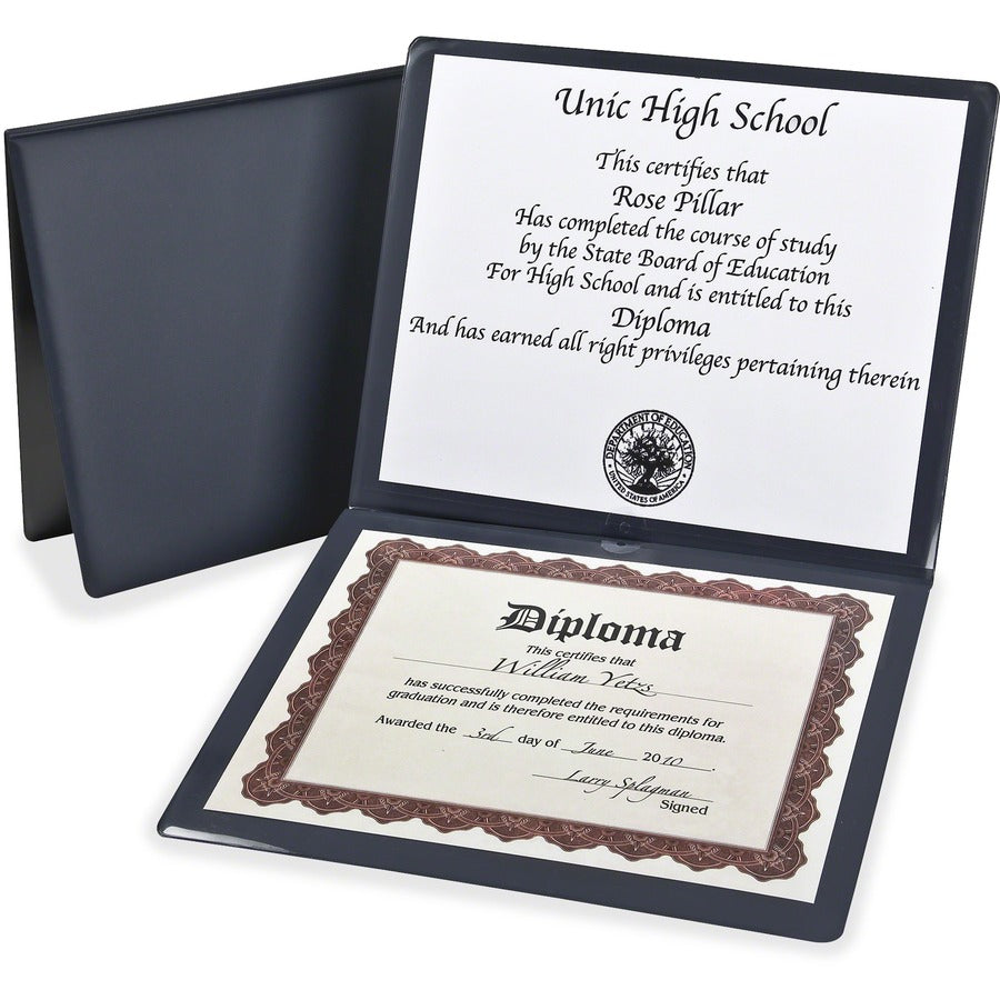 Oxford Certificate Holder - 12" x 10" - 2 Pocket - Navy - Tab, Padded, Moisture Resistant, Wall Mountable, Window, Durable - 1 Each