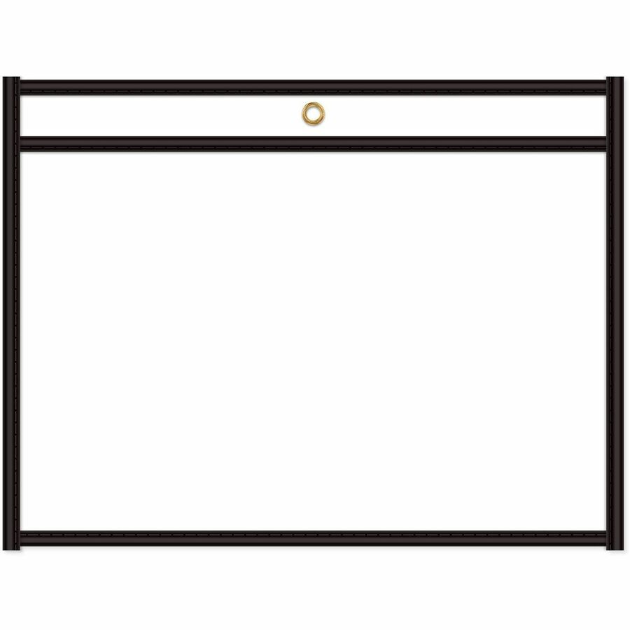 C-Line Side Load Stitched Shop Ticket Holders - Support 9" x 12" Media - Vinyl - Black, Clear - Sturdy, Reinforced, Heavyweight - 25 / Box