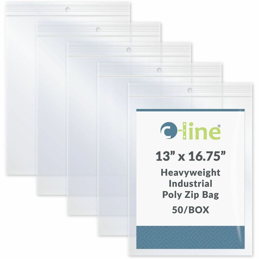 C-Line Oversized Heavyweight Poly Zip Bags - 16.75" Length x 13" Width - Clear - Poly - Industry, File, Paper Sheet - 1 Box