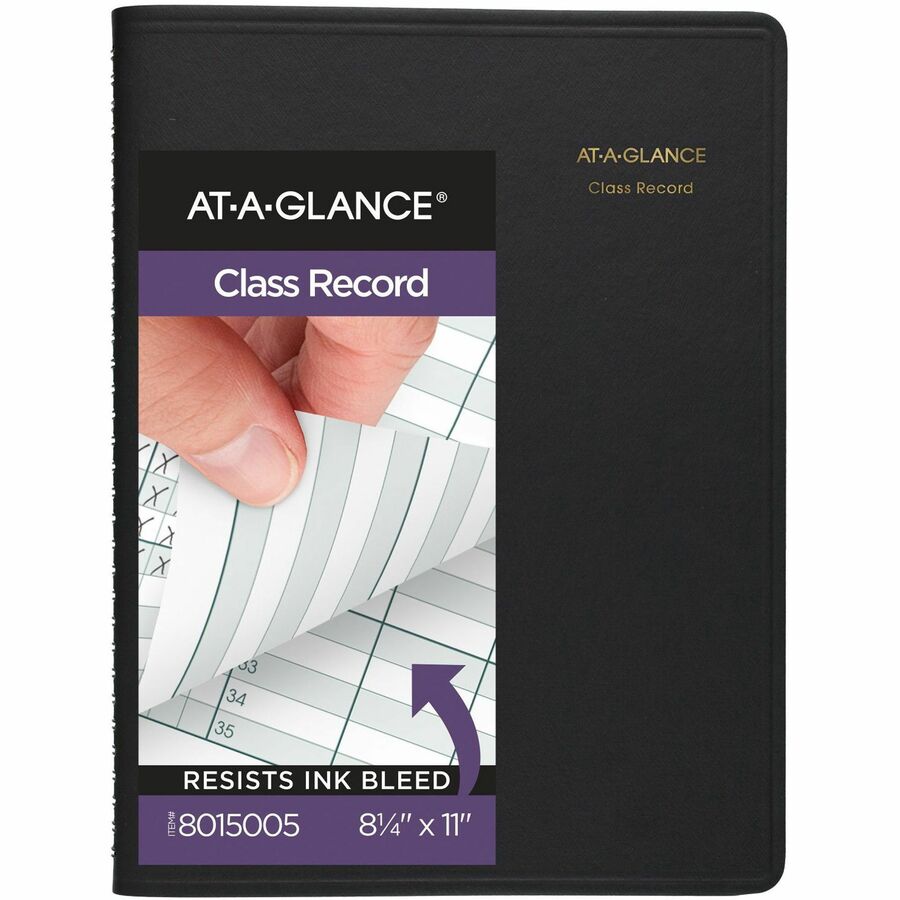 At-A-Glance Undated Class Record Book - Wire Bound - 8.25" Sheet Size - Black - 1 Each