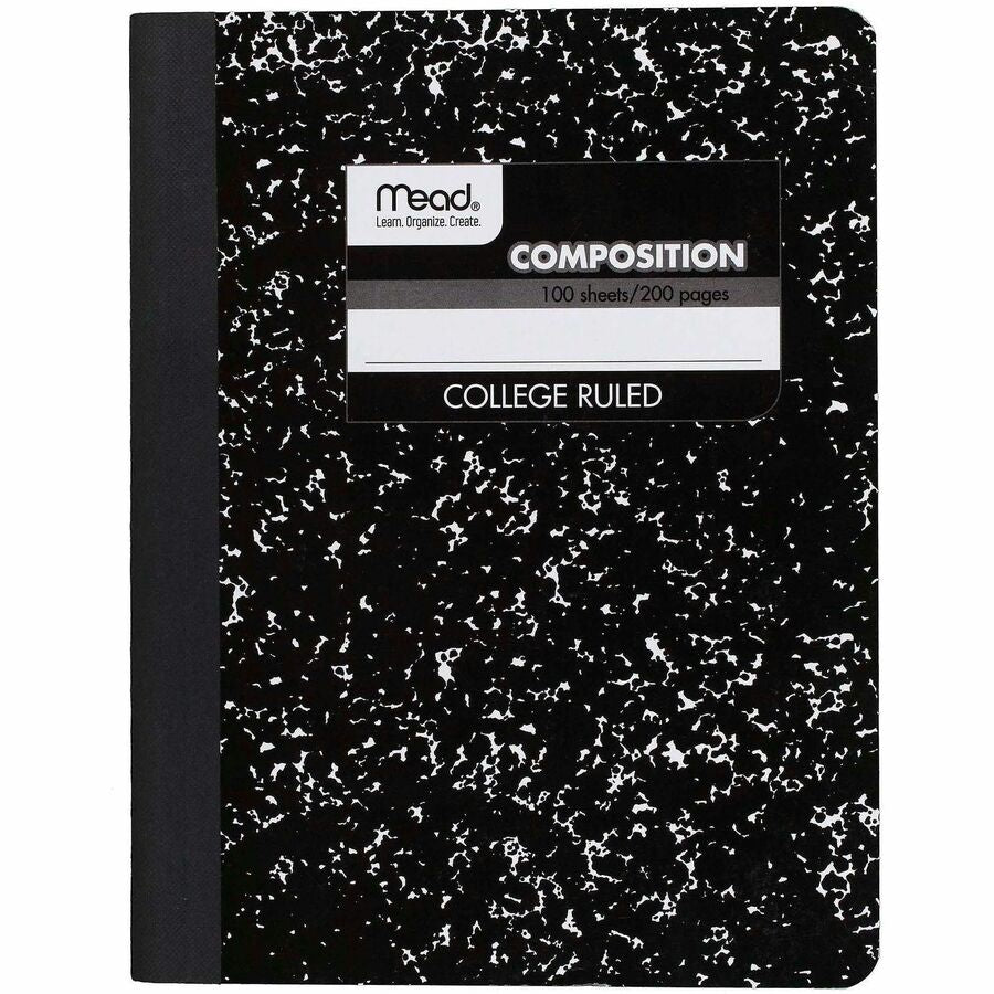Mead Composition Book - Sewn - 7 1/2" x 9 3/4" Sheet Size - White Paper - Black Marble Cover - 1 Each