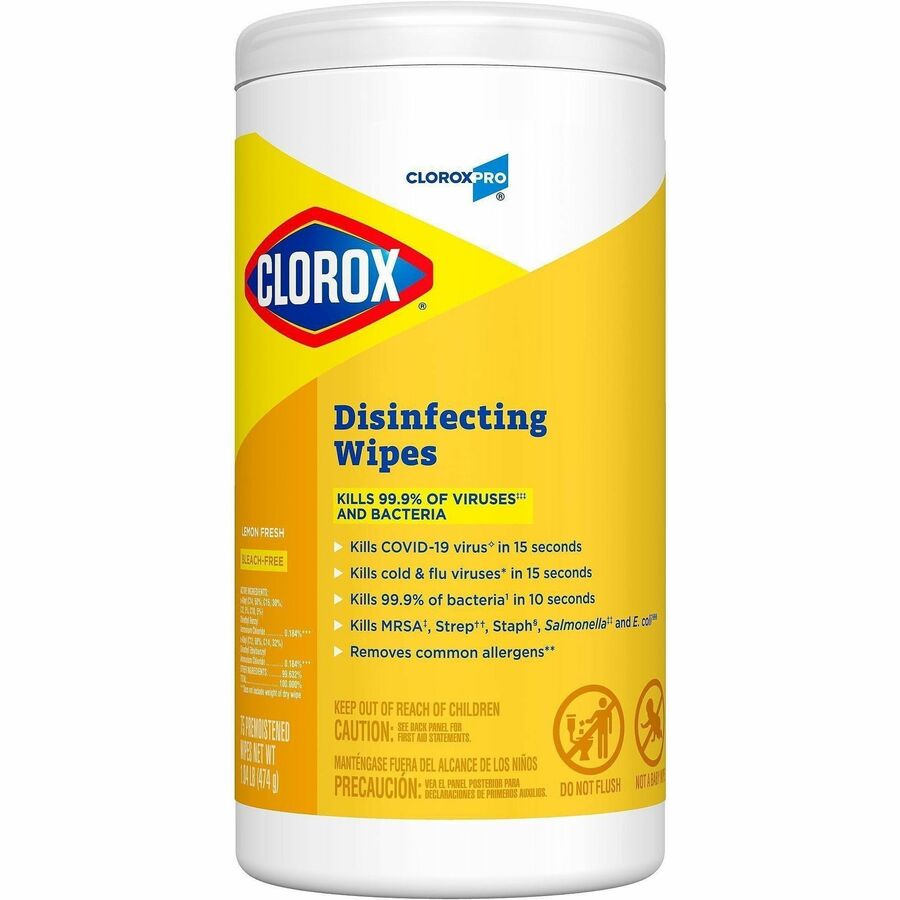 CloroxPro™, Disinfecting Wipes - Lemon Fresh - Yellow - Soft Cloth - 75/Tub - 1 Each