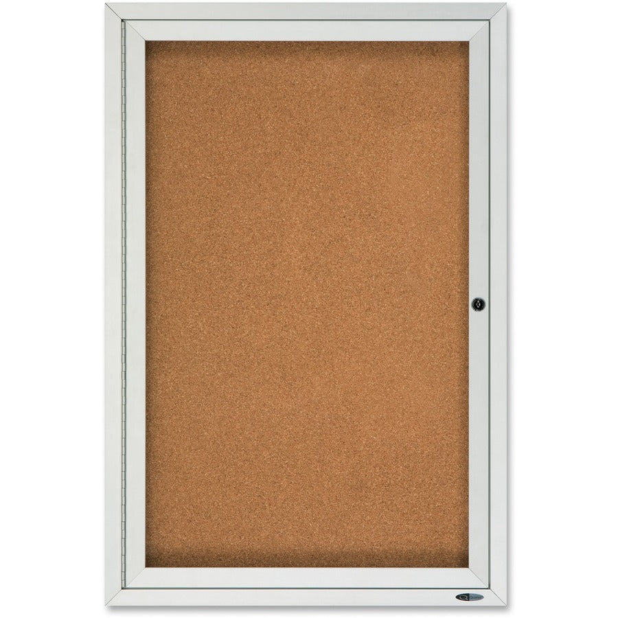 Quartet Enclosed Cork Bulletin Board for Outdoor Use - 36" Board Height x 24" Board Width - Brown Cork Surface - Hinged, Wear Resistant, Tear Resistant, Water Resistant, Shatter Proof, Acrylic Glass, Weather Resistant, Lock - Silver Aluminum Frame - 1...