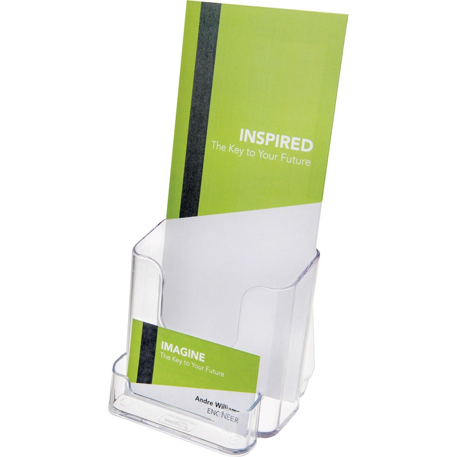 Deflecto Single Compartment DocuHolder w/ Business Card Holder - 2 Compartment(s) - 7.75" Height x 4.37" Width x 4.12" Depth - Desktop - Leaflet Size - Clear - Plastic - 1 Each