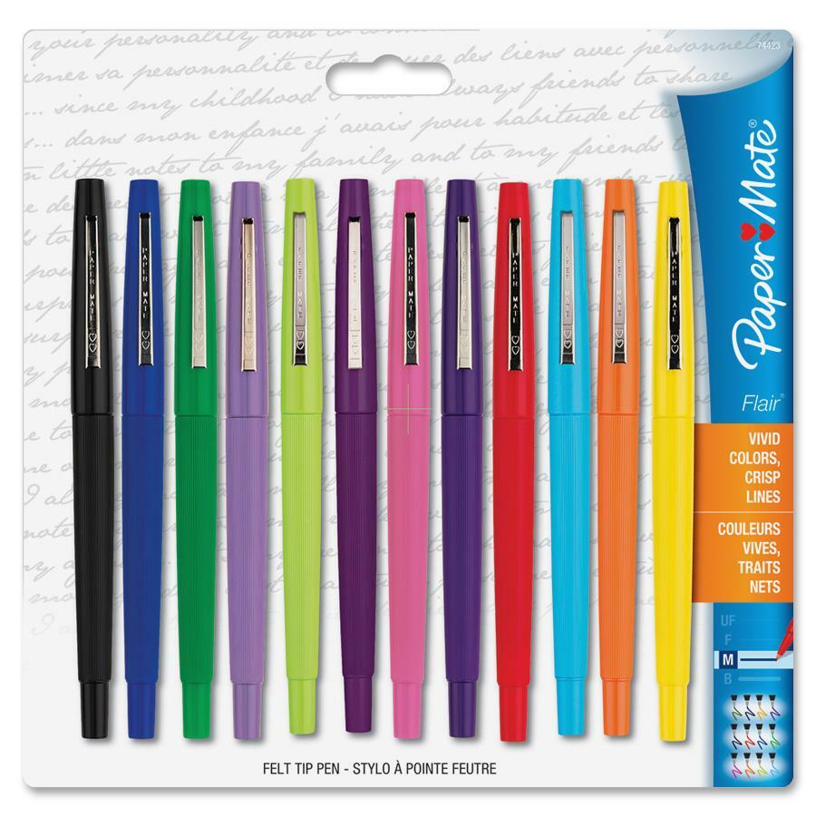 Paper Mate Flair Felt Tip Pens - 0.7 mm Pen Point - Assorted Ink - Assorted Barrel - Nylon Tip - 12 / Pack