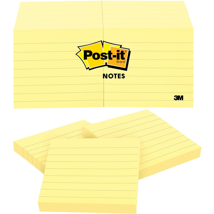 Post-it®, Notes Original Lined Notepads - 1200 - 3" Flag/Note Width x 3" Flag/Note Length - Square - 100 Sheets per Pad - Ruled - Yellow - Paper - Removable - 1 Pack