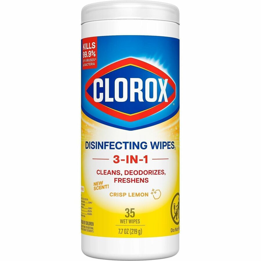 Clorox Disinfecting Cleaning Wipes - Ready-To-Use - Crisp Lemon Scent - Disposable, Bleach-free - Yellow - 35/Tub - 1 Each