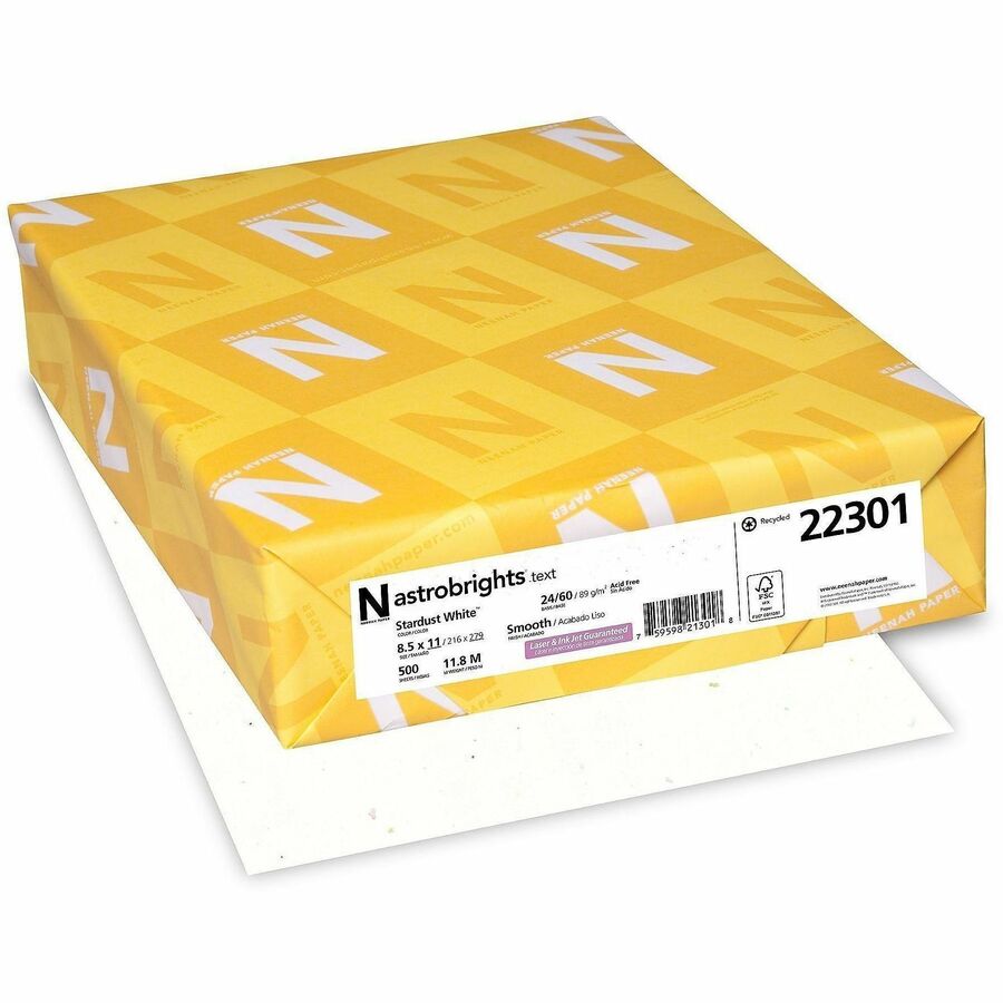 Astrobrights Color Copy Paper - Stardust White - Letter - 8 1/2" x 11" - 24 lb Basis Weight - Smooth - Green Seal - Acid-free, Lignin-free, Chlorine-free, Heavyweight - Stardust White - 1 Ream