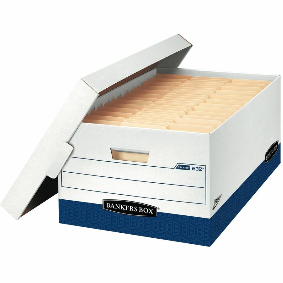 Bankers Box Presto Lift-off Lid Heavy-duty Legal Box - Internal Dimensions: 15" Width x 24" Depth x 10" Height - External Dimensions: 16" Width x 25.4" Depth x 10.5" Height - 800 lb - Lift-off Closure - Heavy Duty - Stackable - White, Blue - For Docume...