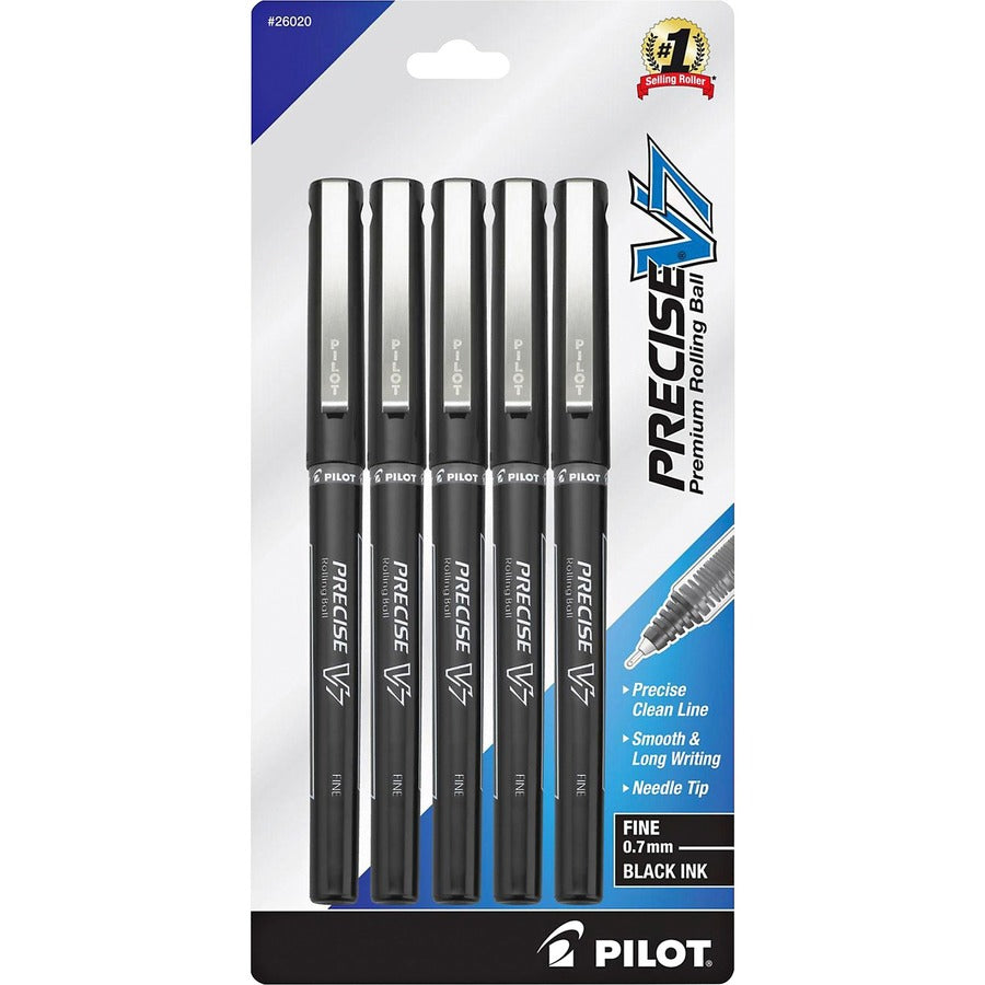 Pilot Fine Premium Capped Rolling Ball Pens - Black Ink - Black Barrel - Writing - 5 / Pack