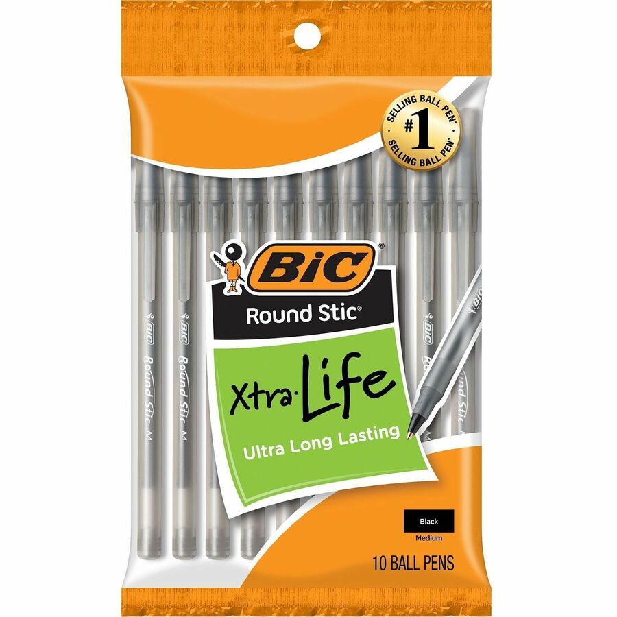BIC Round Stic Ballpoint Pens - Black Ink - 10 / Pack