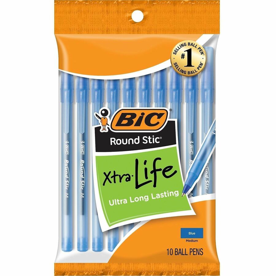 BIC Round Stic Ballpoint Pens - Blue Ink - 10 / Pack