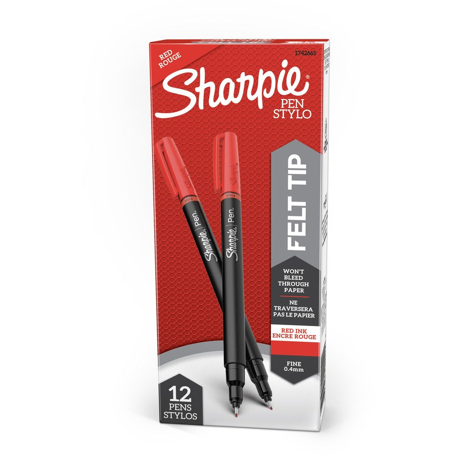 Sharpie Fine Point Pen - Red Ink - Silver Barrel - 12 / Dozen