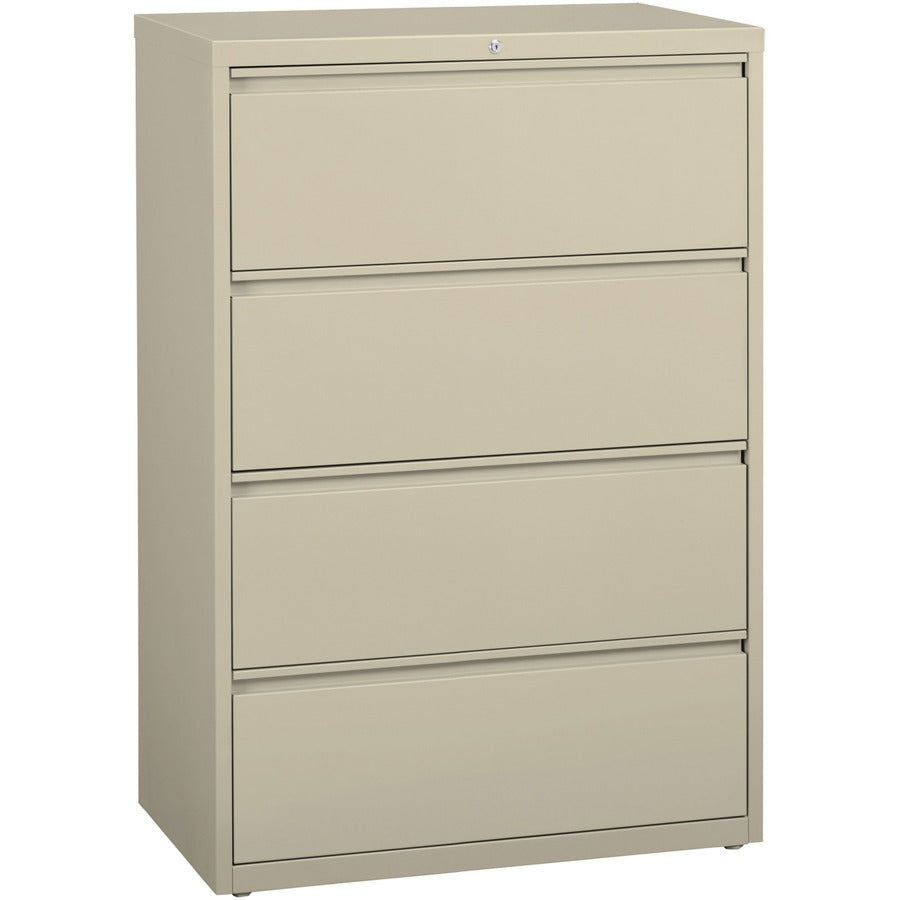 Lorell Fortress Series Lateral File - 36" Width x 18.6" Depth x 52.5" Height - 4 x Drawer(s) for File - Legal, Letter, A4 - Lateral - Rust Proof, Leveling Glide, Interlocking, Ball-bearing Suspension, Label Holder - Putty - Baked Enamel - Steel - Recycled