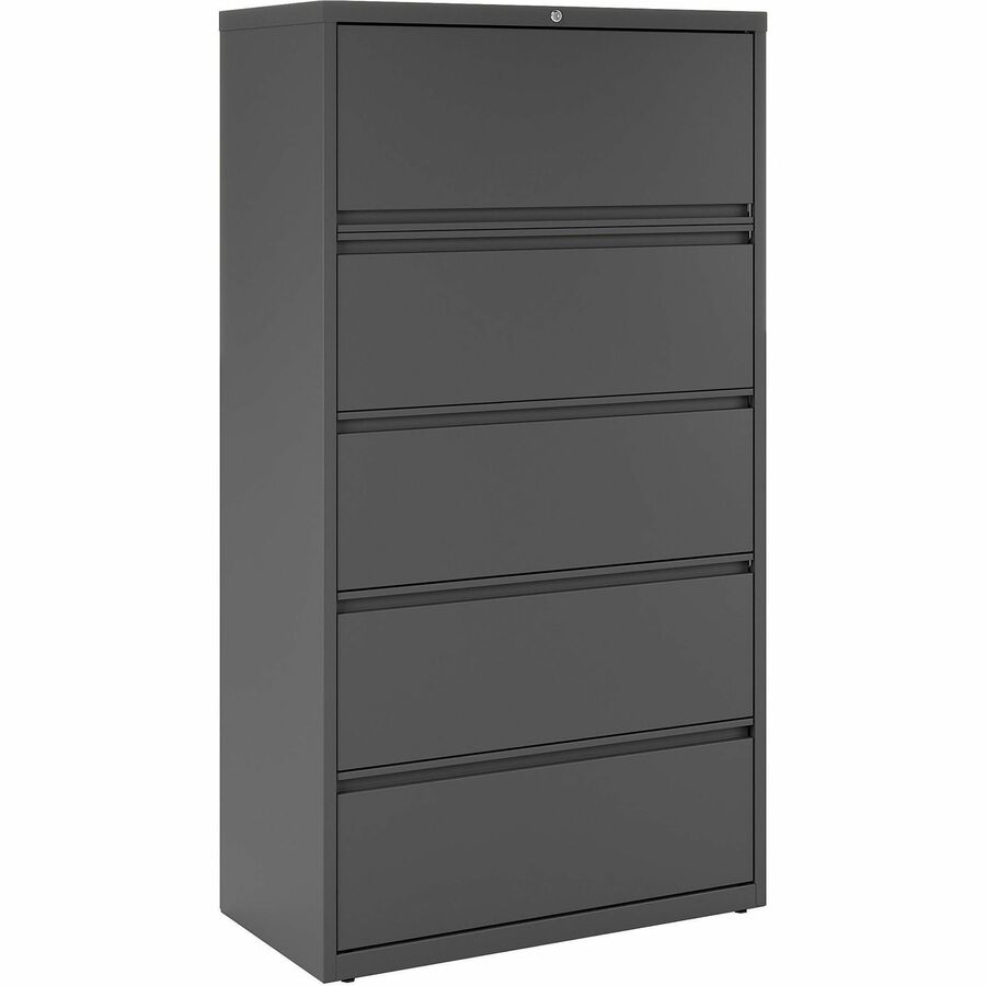 Lorell Fortress Series Lateral File - 36" Width x 18.6" Depth x 67.7" Height - 5 x Drawer(s) - Legal, Letter, A4 - Lateral - Rust Proof, Leveling Glide, Interlocking - Charcoal - Baked Enamel - Steel - Recycled