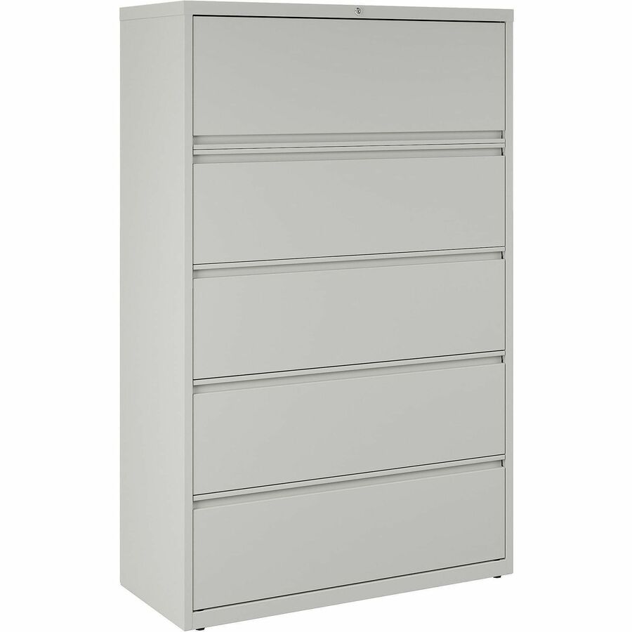 Lorell Fortress Series Lateral File - 42" Width x 18.6" Depth x 67.7" Height - 5 x Drawer(s) for File - Legal, Letter, A4 - Lateral - Rust Proof, Leveling Glide, Interlocking, Ball-bearing Suspension, Label Holder - Light Gray - Steel - Recycled