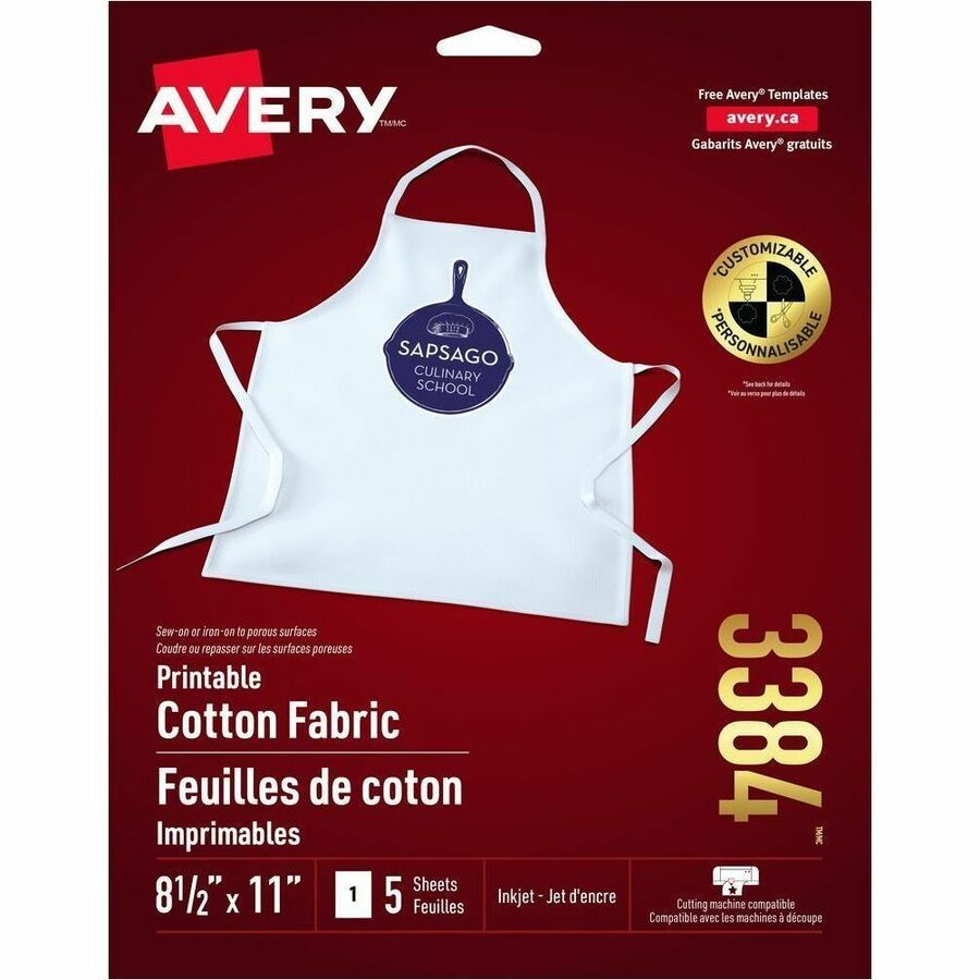 Avery®, Printable Fabric - Letter - 8 1/2" x 11" - Printable, Heat-seal Backing, Washable